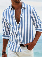 Men’s Striped Loose-Fit Long Sleeve Shirt