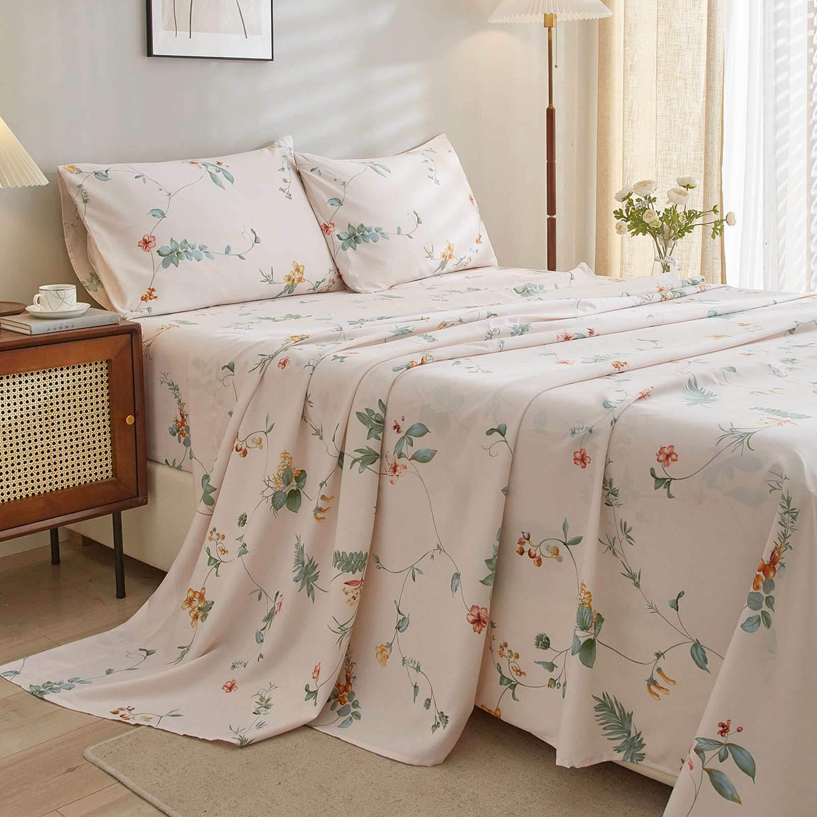 Pink Floral King Size Bed Sheet Set – Deep Pocket 16" (Highbuy)