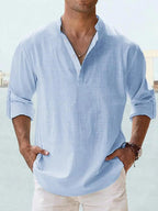 Men’s Cotton-Linen Loose Fit Long Sleeve Shirt