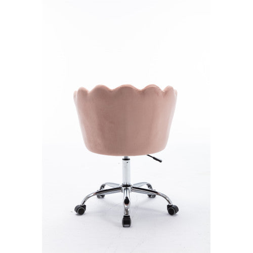 Velvet Shell-Back Swivel Office Chair – Pink & Silver