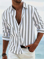 Men’s Striped Loose-Fit Long Sleeve Shirt