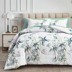 6-Piece Twin Size Botanical Comforter Bedding Set (Green Leaves)