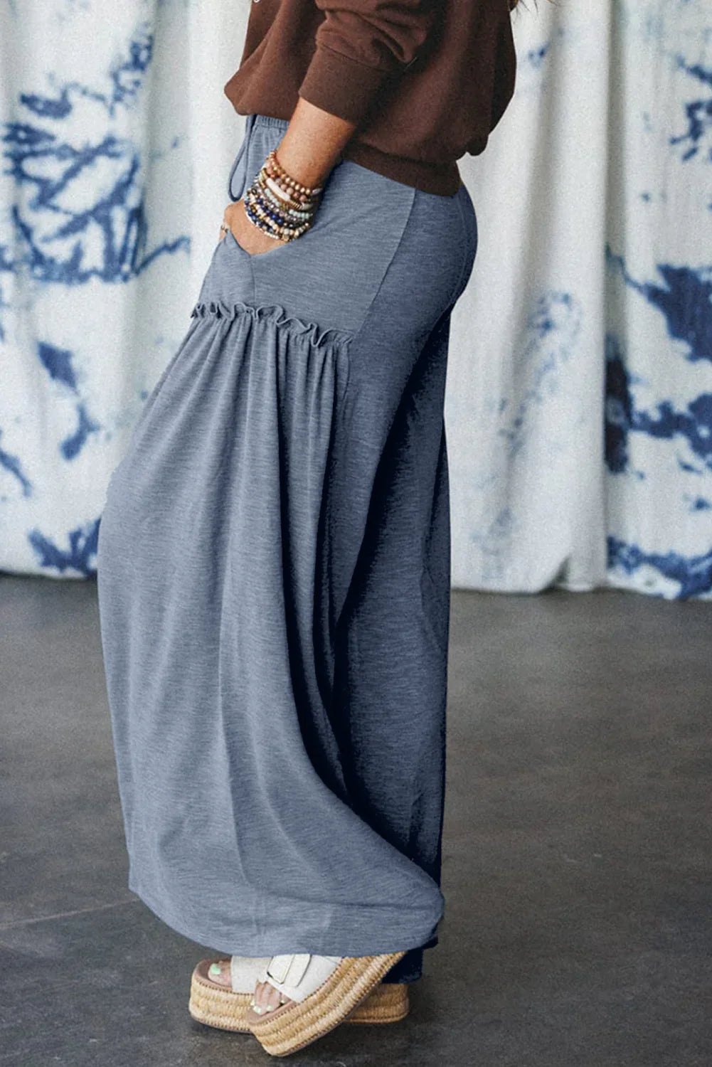 Women’s High-Rise Frill Detail Wide-Leg Pants