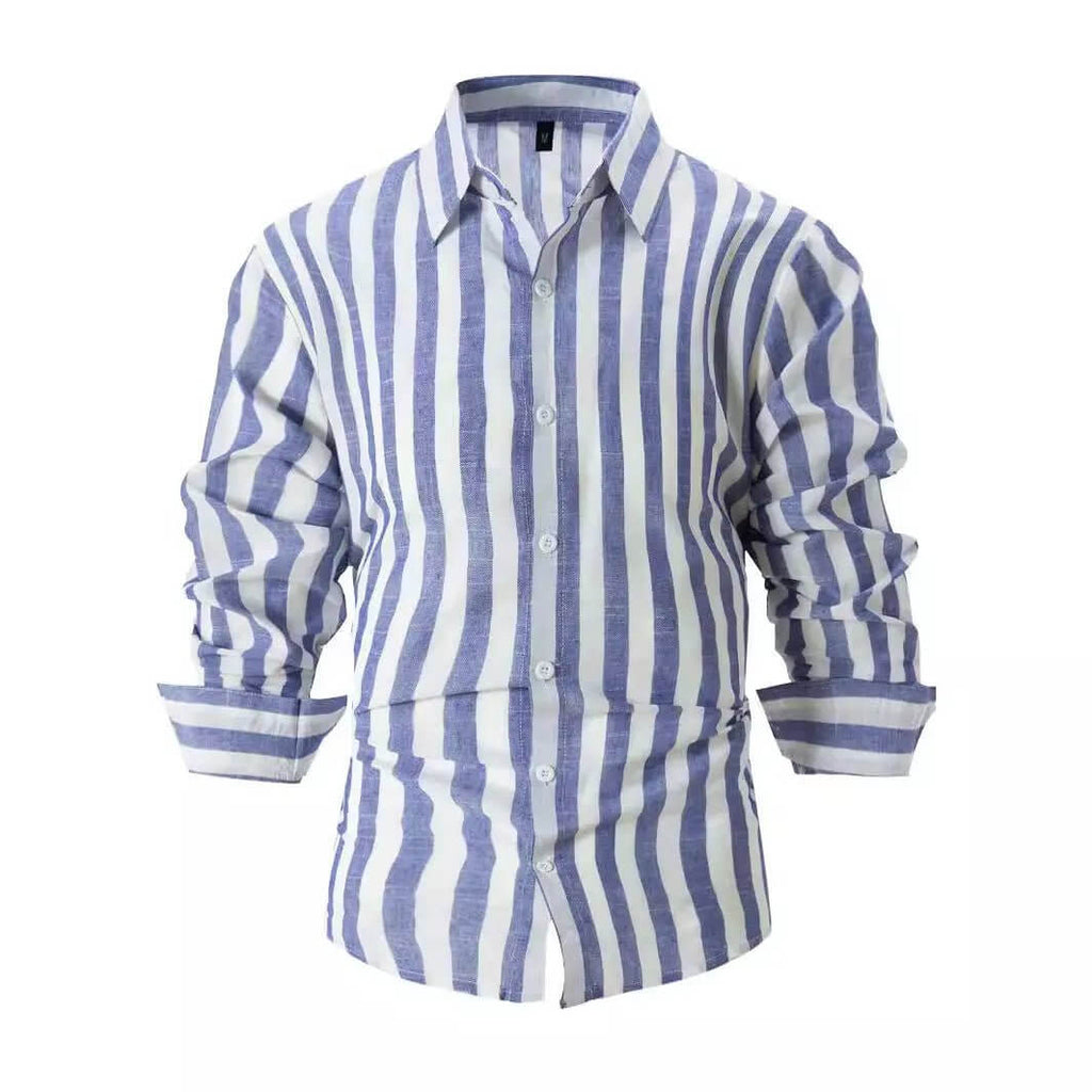 Men’s Striped Loose-Fit Long Sleeve Shirt