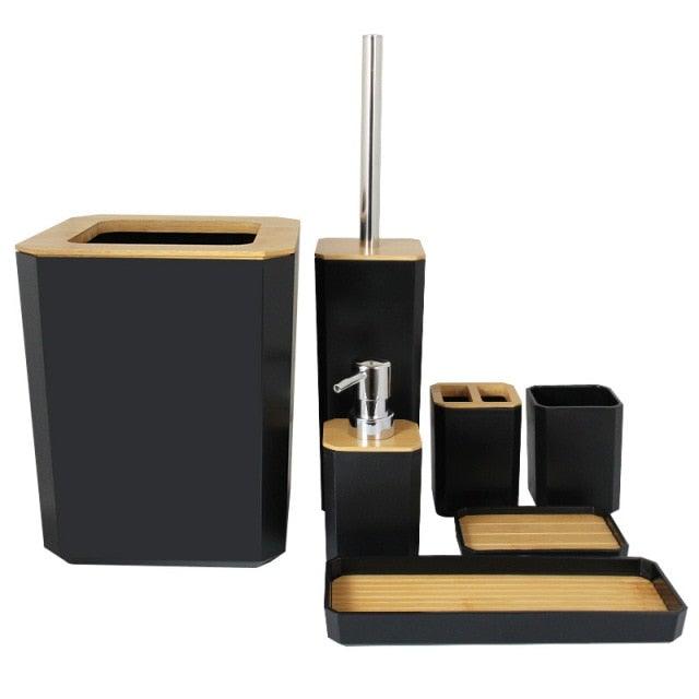 Bamboo-Accent Bathroom Accessory Set