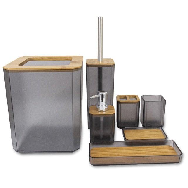 Bamboo-Accent Bathroom Accessory Set