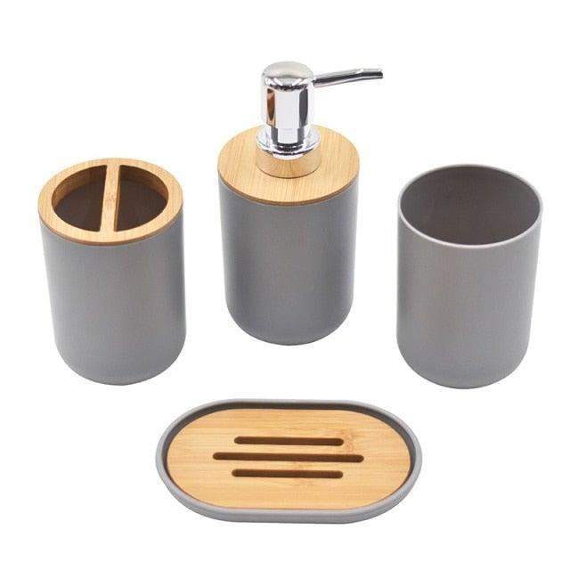 Bamboo-Accent Bathroom Accessory Set