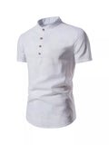 Men’s Plus Size Mandarin Collar Short Sleeve Shirt