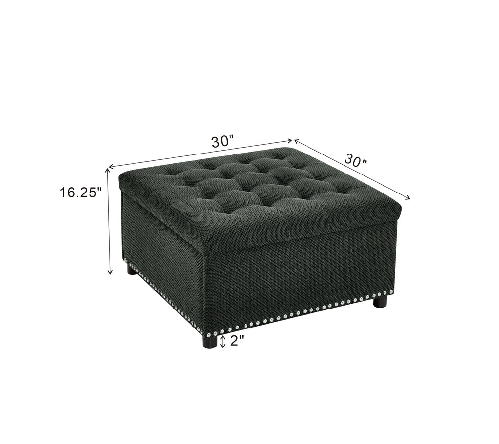 Tufted Storage Ottoman with Nailhead Trim – Dark Gray