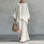 Minimalist Long-Sleeve Top & Wide-Leg Trousers Set