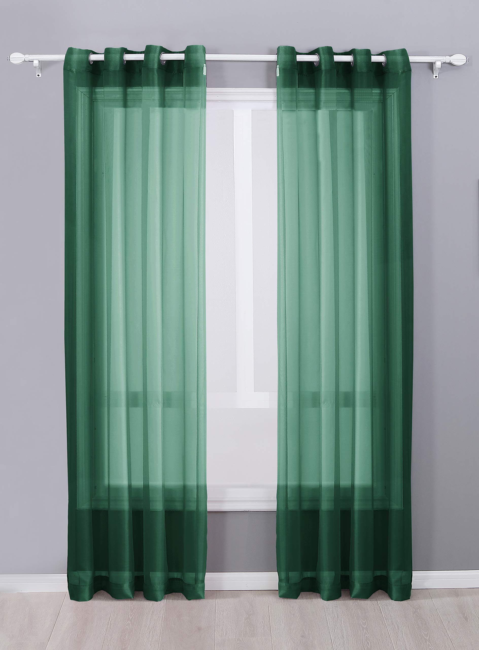 2-Piece Sheer Voile Curtain Panel Set – Decotex (54 × 84, Hunter Green)