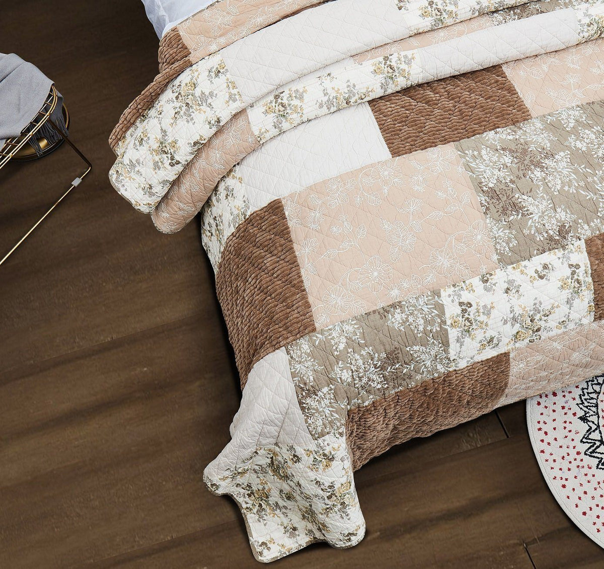 Quilted Bedspread Set - Dusty Rose Floral Patchwork