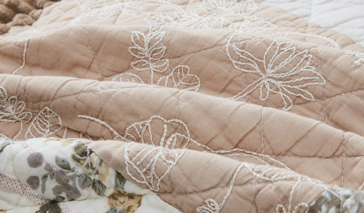 Quilted Bedspread Set - Dusty Rose Floral Patchwork