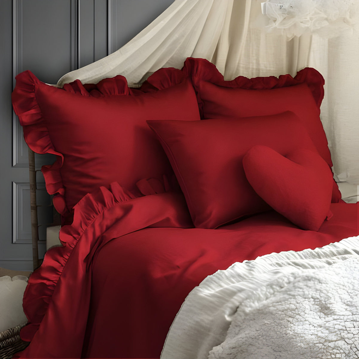 400 Thread Count Cotton Sateen Ruffle Duvet Cover Set