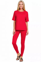 Full Size Brushed Dty Microfiber Short Sleeve Top and Pants Loungewear Set Plus Size