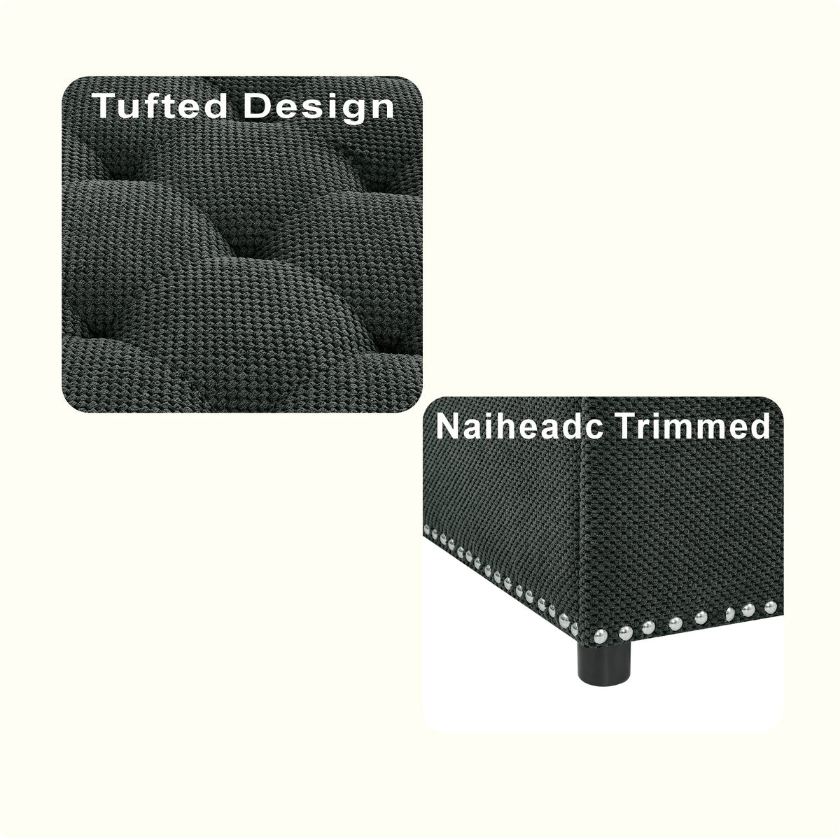Tufted Storage Ottoman with Nailhead Trim – Dark Gray