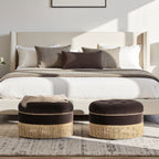 24-Inch Round Upholstered Accent Ottoman – Deep Brown Velvet