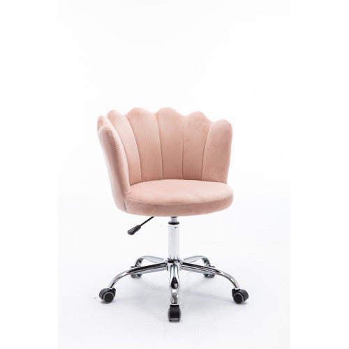 Velvet Shell-Back Swivel Office Chair – Pink & Silver