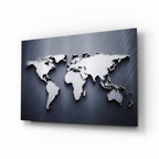 Silver World Map Glass Wall Art – Size Options
