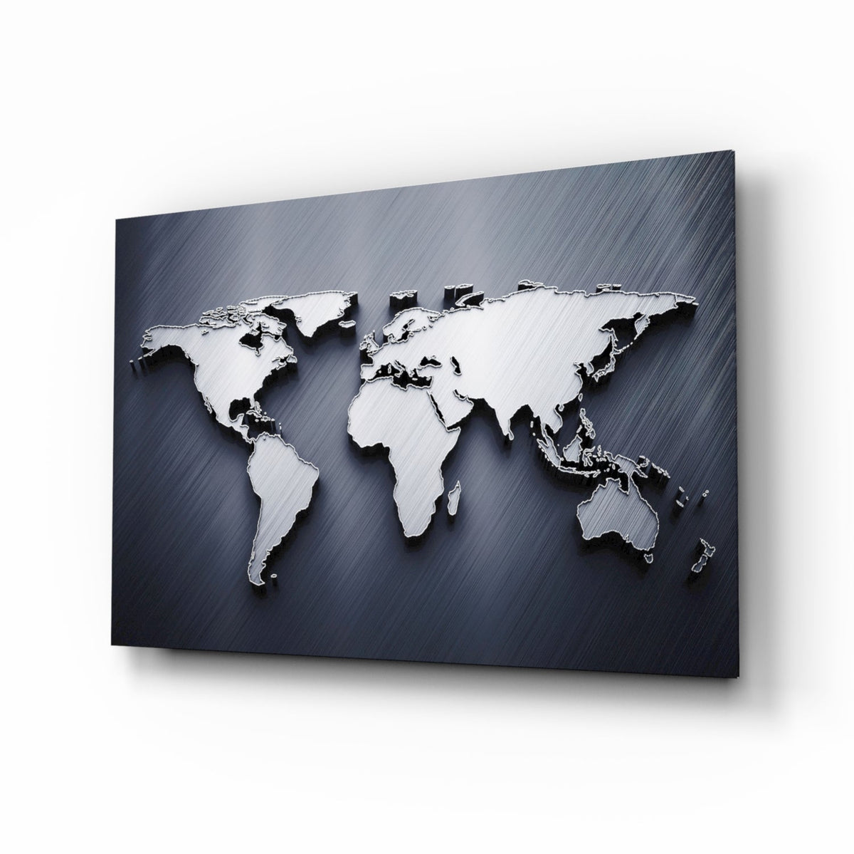 Silver World Map Glass Wall Art – Size Options