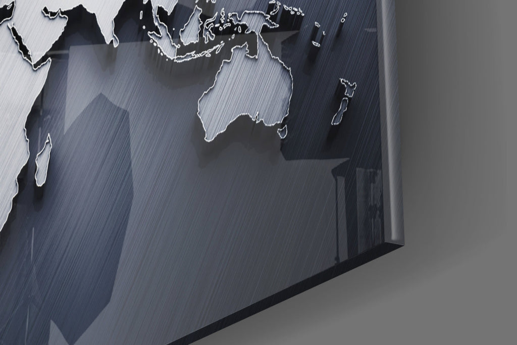Silver World Map Glass Wall Art – Size Options