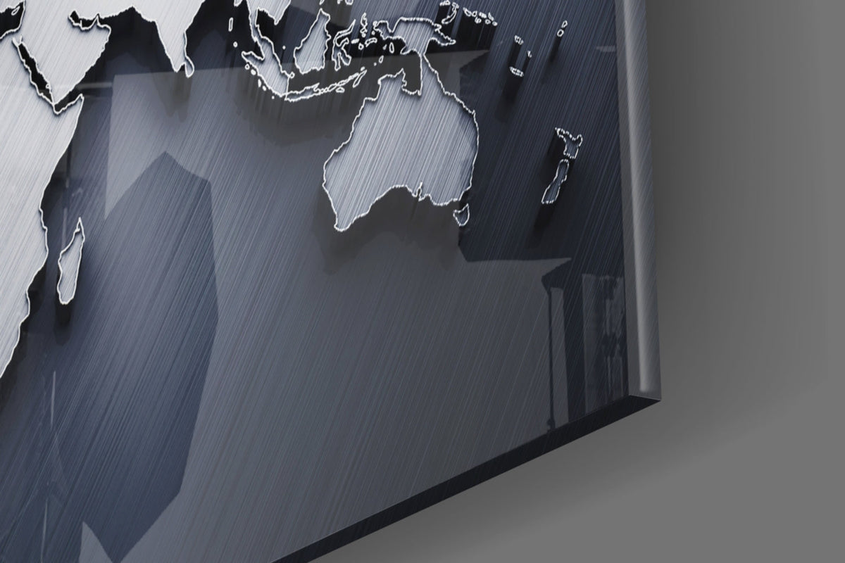 Silver World Map Glass Wall Art – Size Options