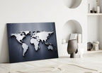 Silver World Map Glass Wall Art – Size Options