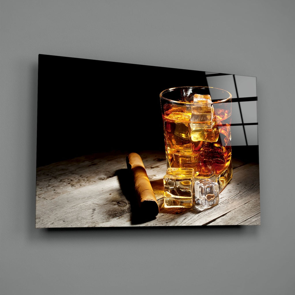 Whiskey Glass with Ice & Cigar Glass Wall Art – Size Options