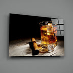 Whiskey Glass with Ice & Cigar Glass Wall Art – Size Options