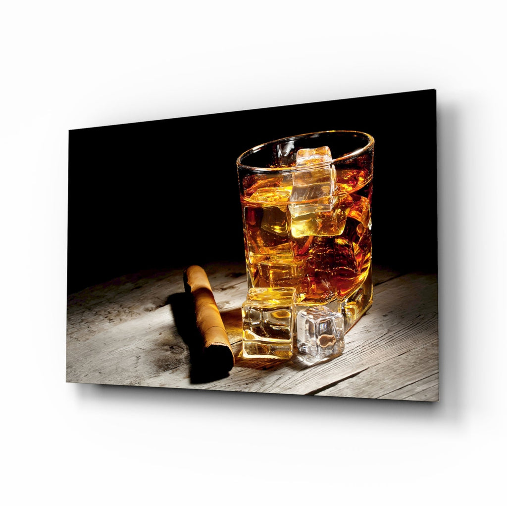 Whiskey Glass with Ice & Cigar Glass Wall Art – Size Options