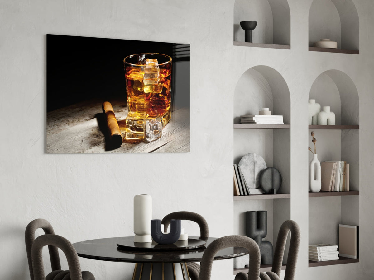 Whiskey Glass with Ice & Cigar Glass Wall Art – Size Options