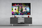 100 Dollar Bill Glass Wall Art – Size Options