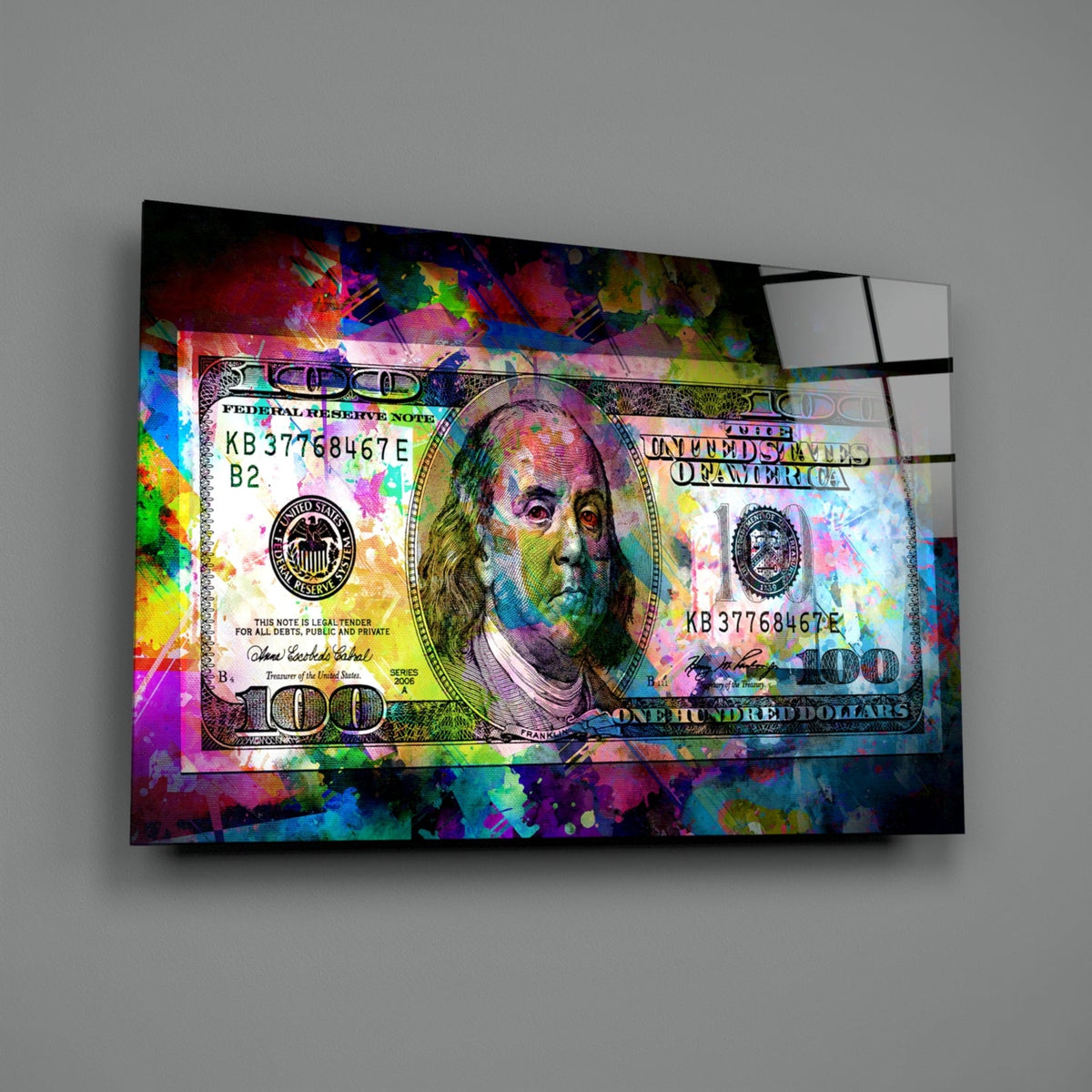 100 Dollar Bill Glass Wall Art – Size Options