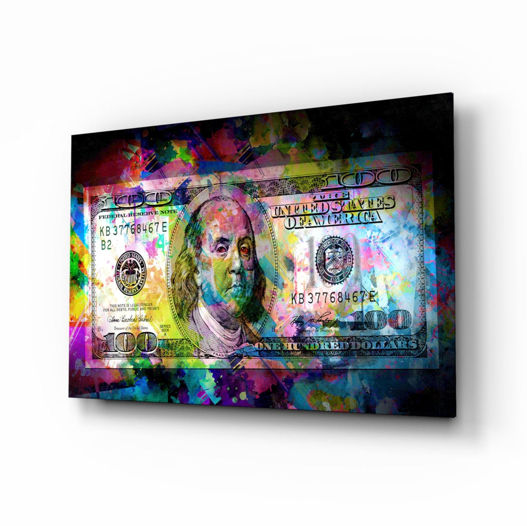 100 Dollar Bill Glass Wall Art – Size Options