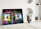100 Dollar Bill Glass Wall Art – Size Options
