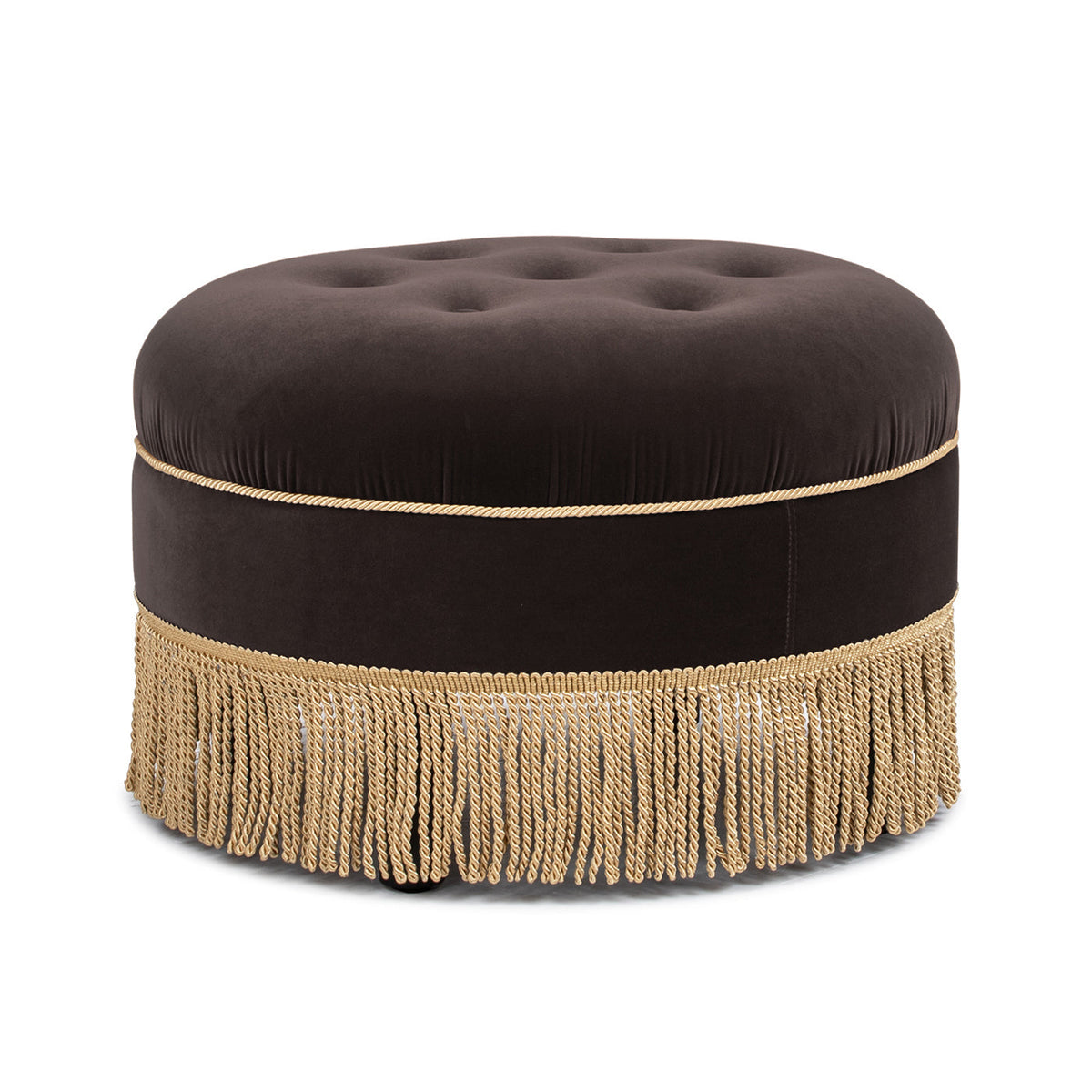 24-Inch Round Upholstered Accent Ottoman – Deep Brown Velvet