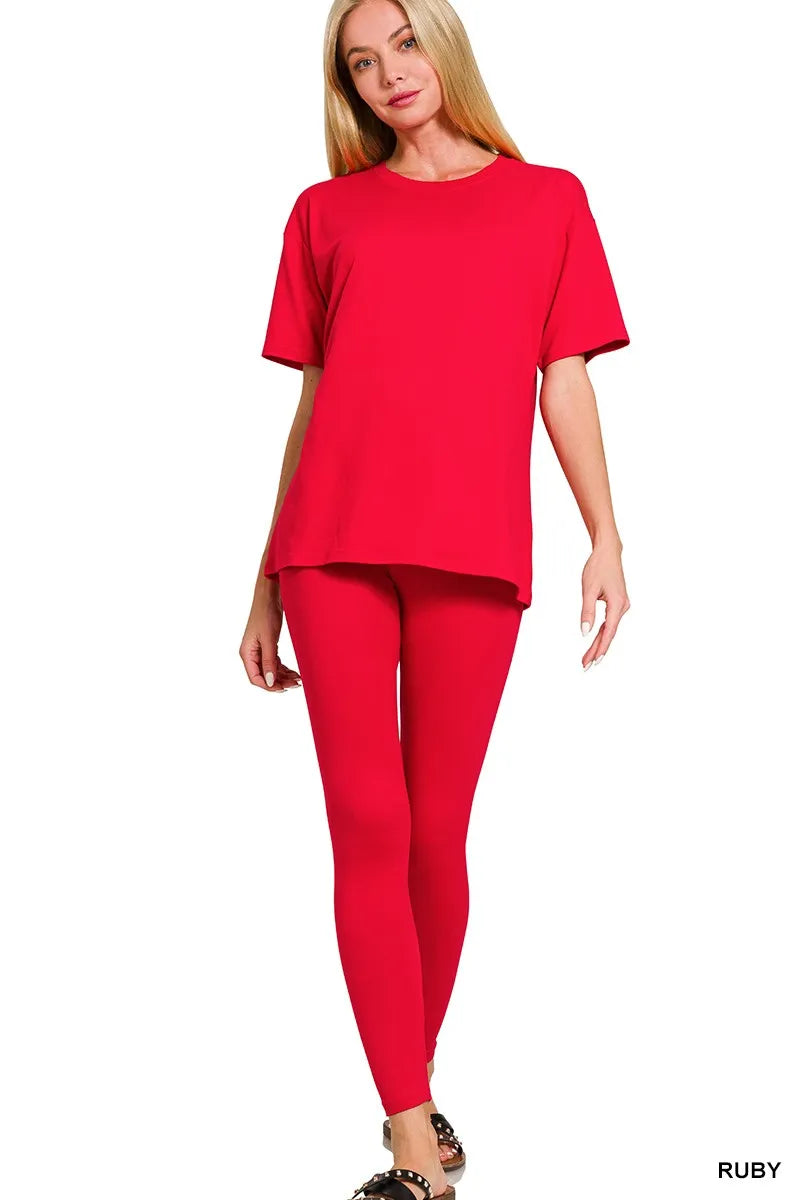 Full Size Brushed Dty Microfiber Short Sleeve Top and Pants Loungewear Set Plus Size