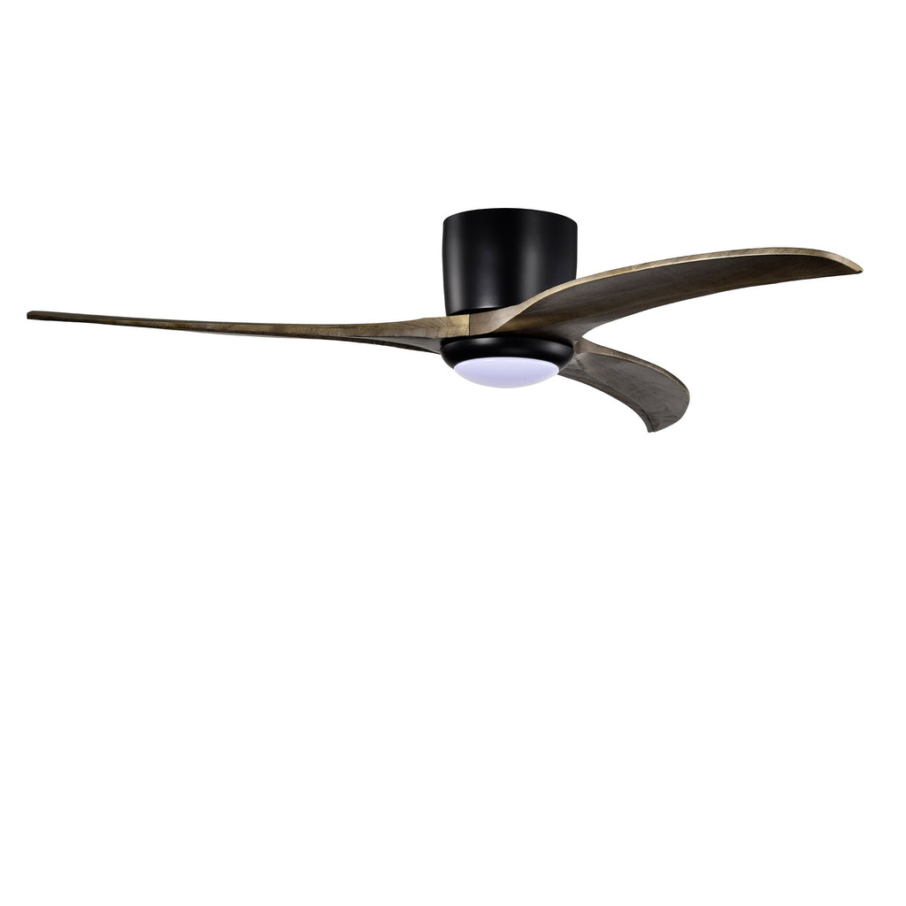 52" Flush-Mount Solid Wood Ceiling Fan with LED Light & Remote