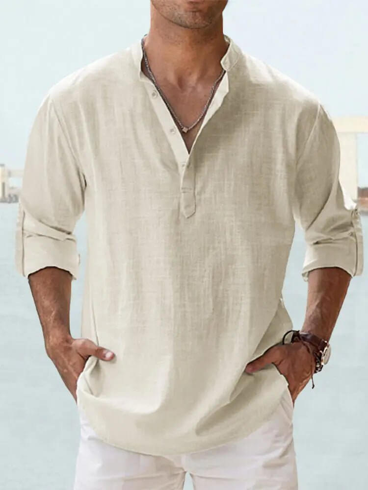 Men’s Cotton-Linen Loose Fit Long Sleeve Shirt