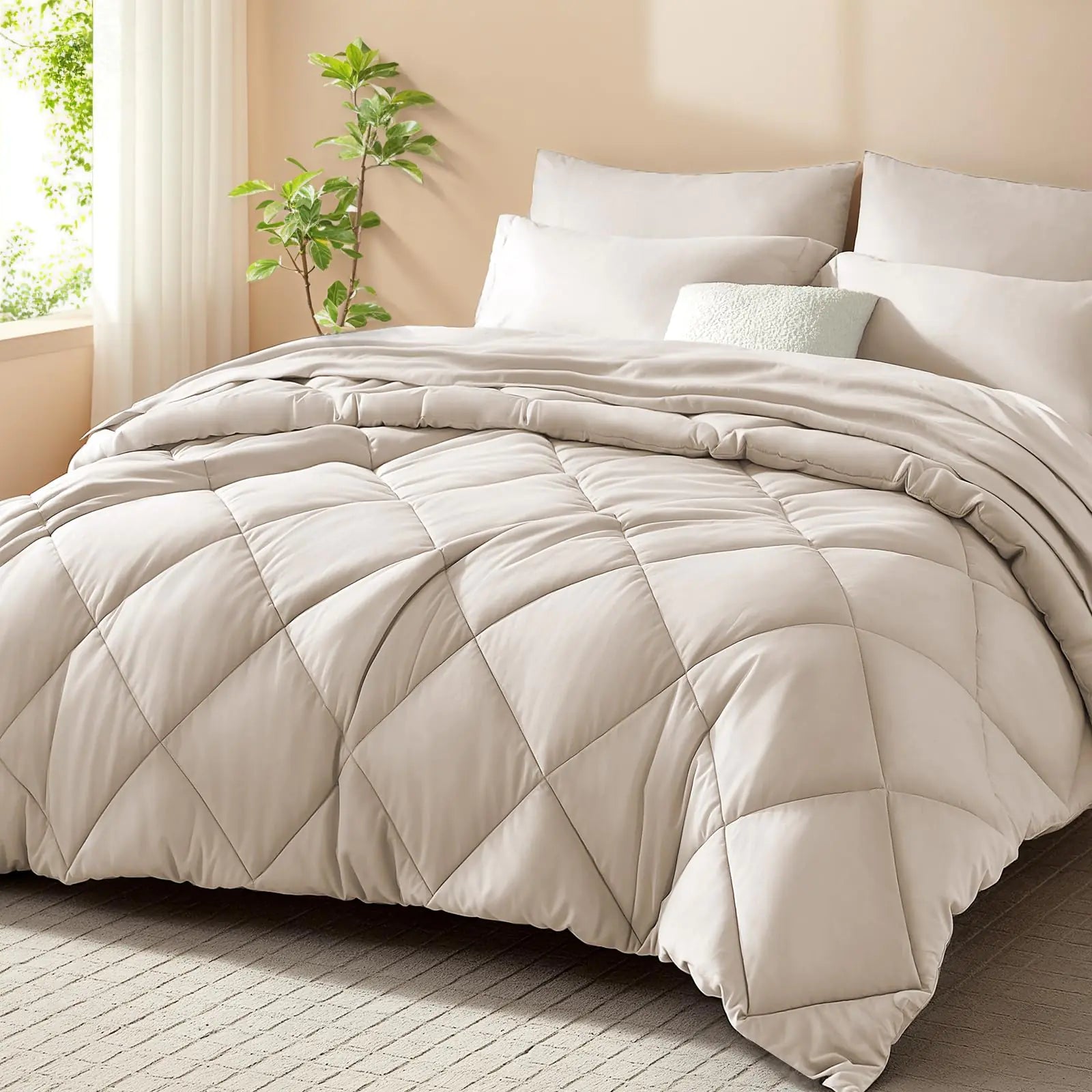 7-Piece Full Size Bedding Set – SunStyle Home (Beige)