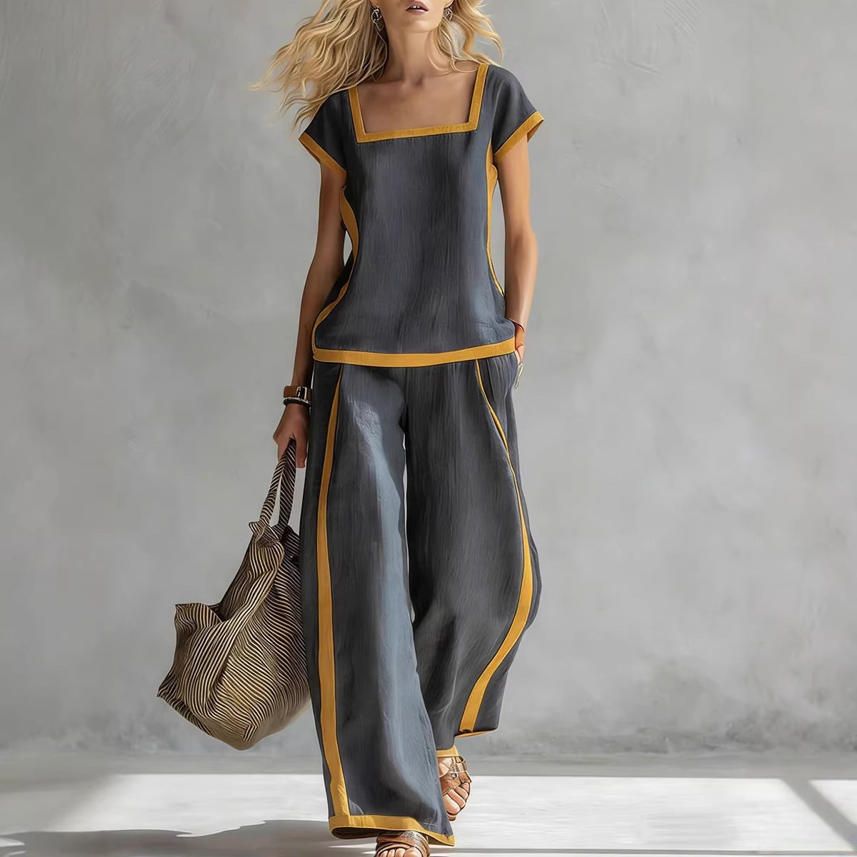 Relaxed Shirt & Wide-Leg Trousers Two-Piece Set