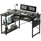 47" L-Shaped Corner Desk with Drawers & Shelves – Maihail (Black)