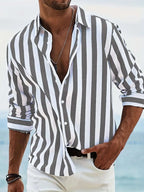 Men’s Striped Loose-Fit Long Sleeve Shirt