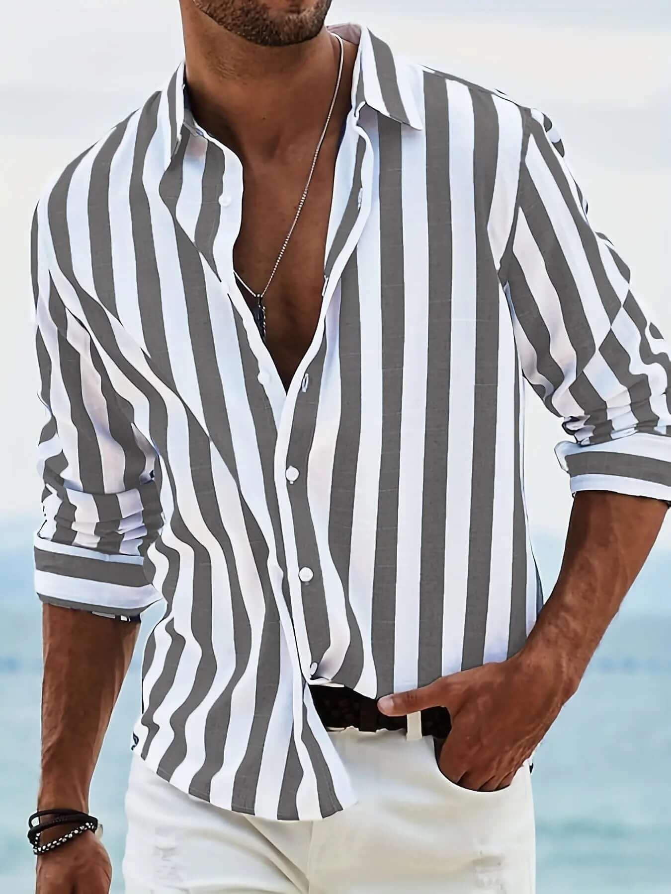 Men’s Striped Loose-Fit Long Sleeve Shirt