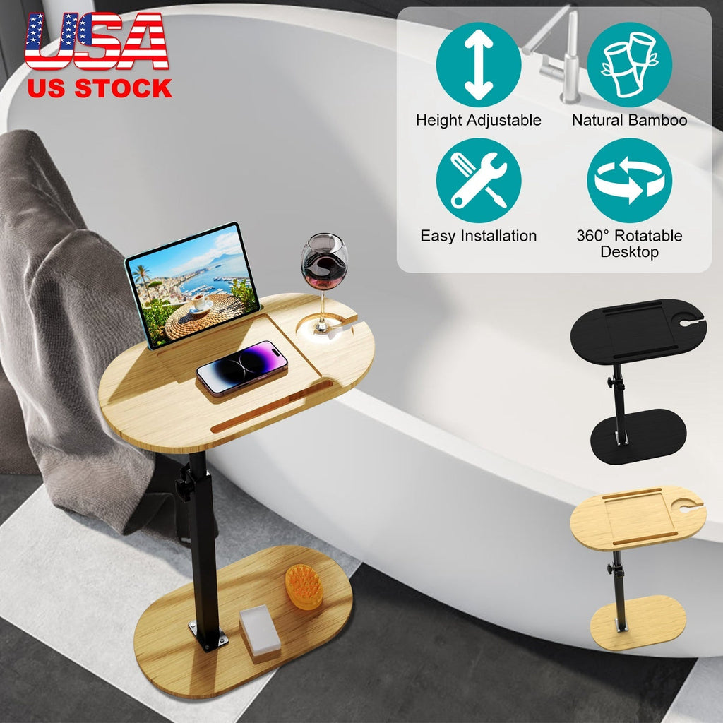 C-Shaped Adjustable Bathtub Tray Table – 360° Rotating