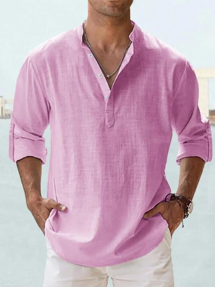 Men’s Cotton-Linen Loose Fit Long Sleeve Shirt