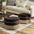 24-Inch Round Upholstered Accent Ottoman – Deep Brown Velvet