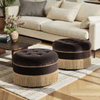 24-Inch Round Upholstered Accent Ottoman – Deep Brown Velvet