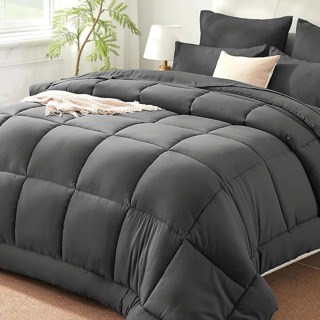 7-Piece King Size Comforter Bedding Set – SunStyle Home (Dark Grey)