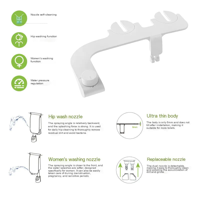 Ultra-Thin Bidet with Dual Nozzles – Battery-Free